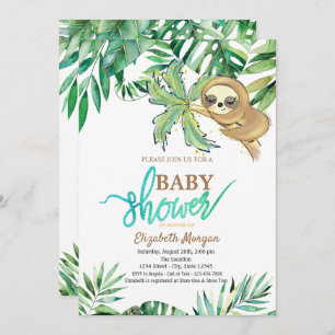 Watercolor Sleeping Sloth Summer Baby Shower   Invitation