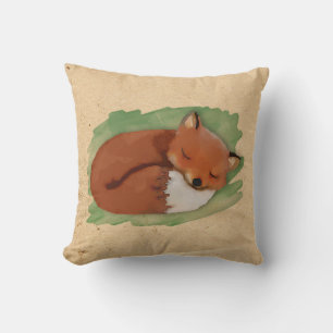 Watercolor Sleepy Fox Pillow