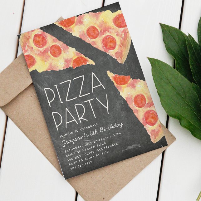 Watercolor Slice | Kids Pizza Party Birthday Invitation (Creator Uploaded)