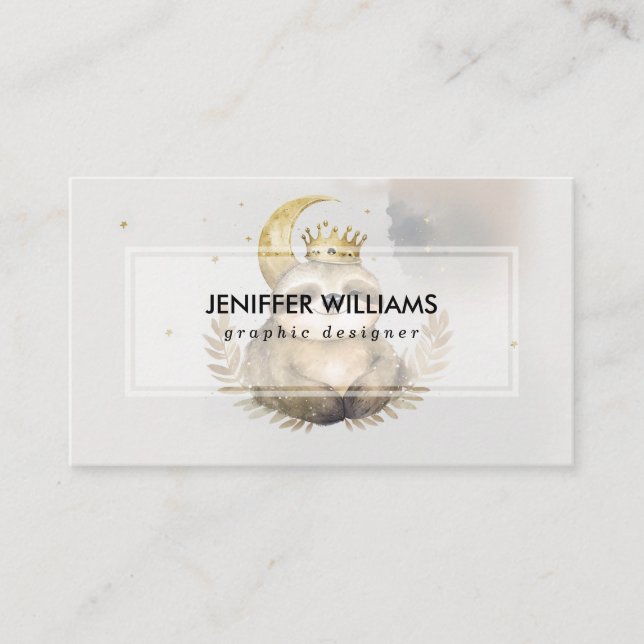 Watercolor Sloth Moon Crown                        Business Card (Front)