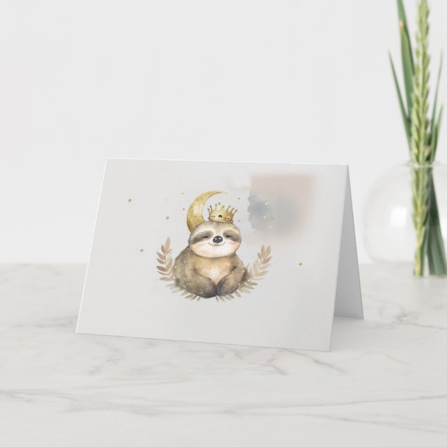 Watercolor Sloth Moon Crown                        Card (Front)