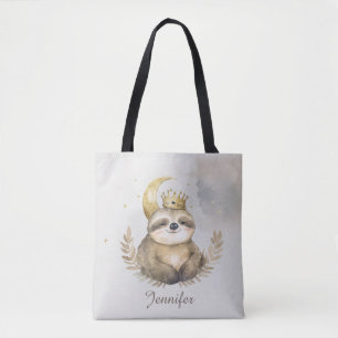 Watercolor Sloth Moon Crown Tote Bag
