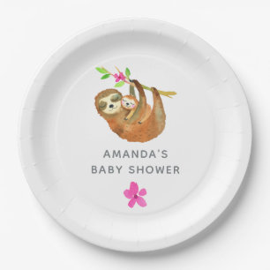 Watercolor Sloth themed Baby Shower Paper Plate