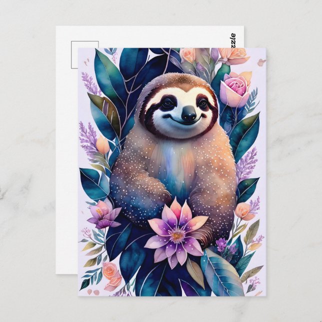Watercolor Sloth, Wild life, Postcrossing Postcard (Front/Back)