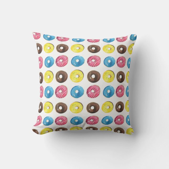 Watercolor small doughnuts, seamless pattern. cushion (Front)