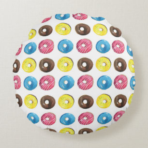 Watercolor small doughnuts, seamless pattern. round cushion