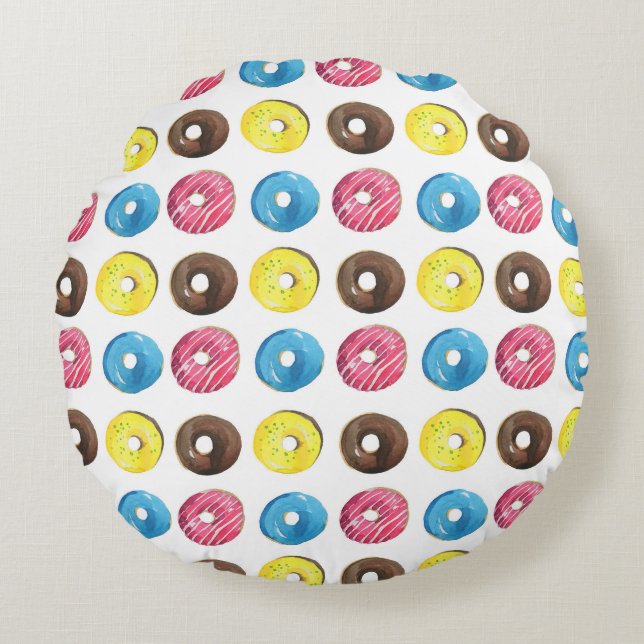 Watercolor small doughnuts, seamless pattern. round cushion (Front)