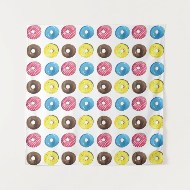 Watercolor small doughnuts, seamless pattern. tapestry (Front)