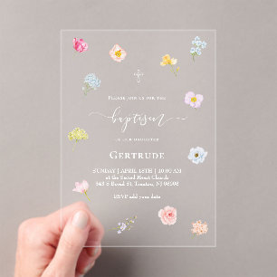 watercolor small flowers Baptism Acrylic Invitations