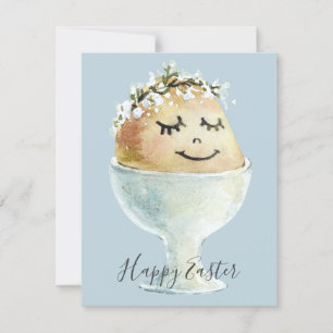 Watercolor Smiling Egg in Cup Easter Card