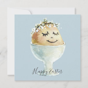 Watercolor Smiling Egg in Cup Easter Card