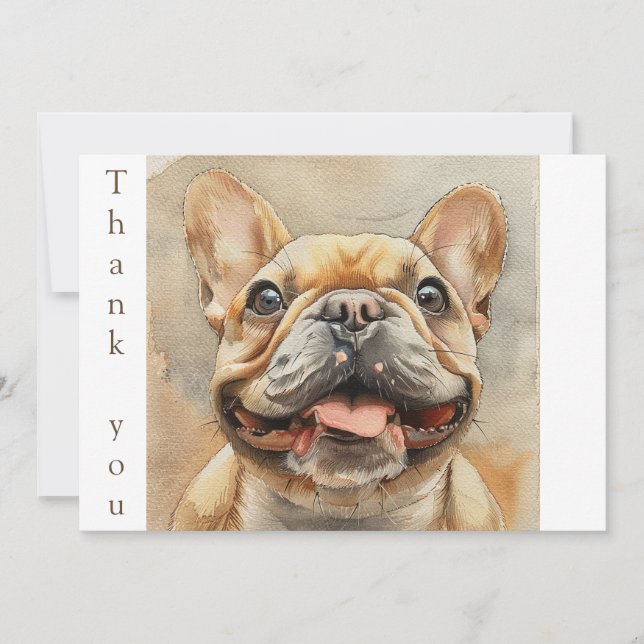 Watercolor Smiling French Bulldog Thank You Card (Front)