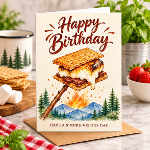 Watercolor Smores Birthday Camping Campfire Rustic Card