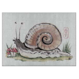 Watercolor Snail Painting Chinoiserie Art Cutting Board