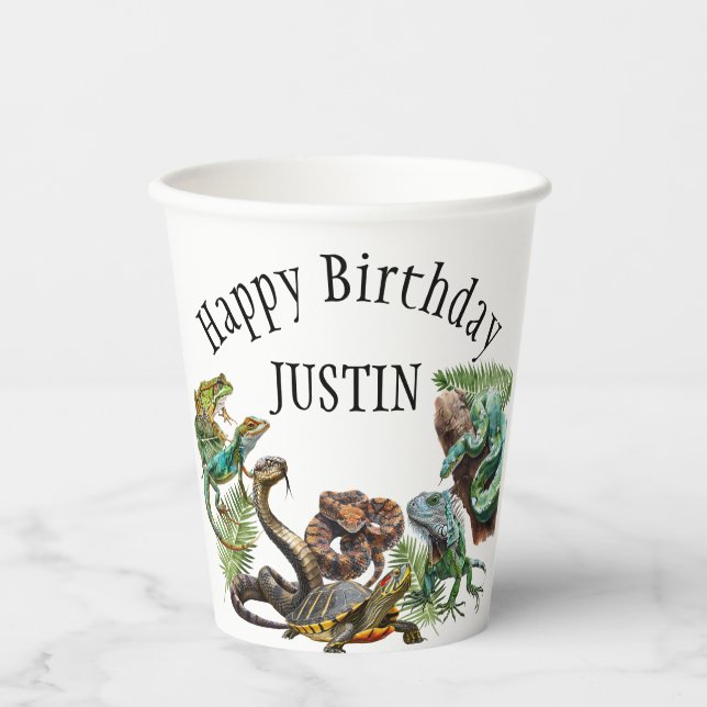 Watercolor Snake Birthday Reptile  Paper Cups (Front)