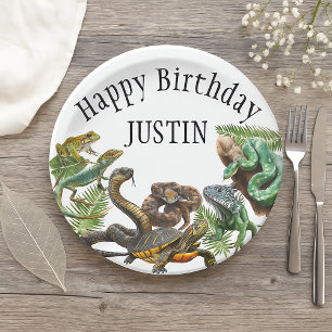 Watercolor Snake Birthday Reptile  Paper Plate