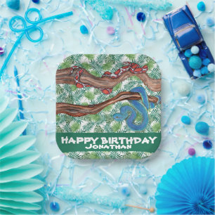 Watercolor Snake Lover Python Boa pets Birthday Paper Plate