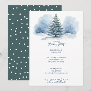 Watercolor Snow Covered Evergreen Holiday Party