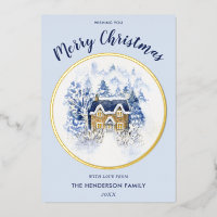 Watercolor Snow Covered Vintage Cottage