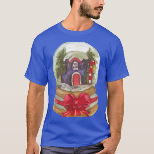 Watercolor Snow Globe Santa Christmas Tree Lights T-Shirt