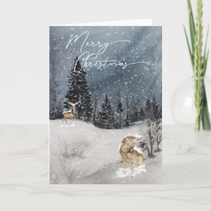 Watercolor Snow Landscape Merry Christmas Card