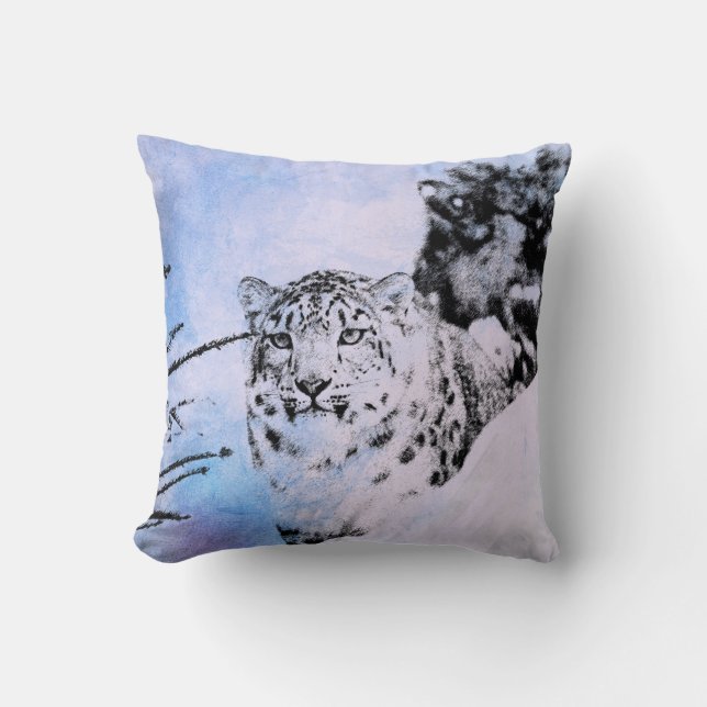 Watercolor Snow Leopard Cushion (Front)