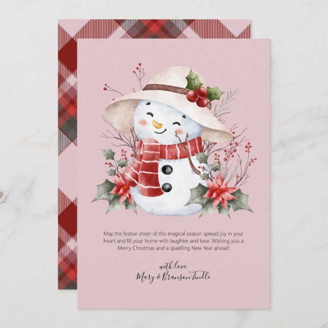 Watercolor Snow Man with Holly Holiday Card (Front/Back)