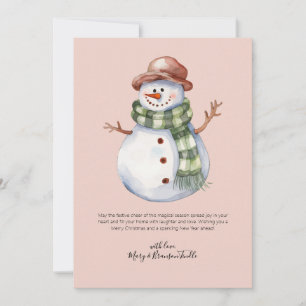 Watercolor Snow Man with Scarf Christmas Holiday Card
