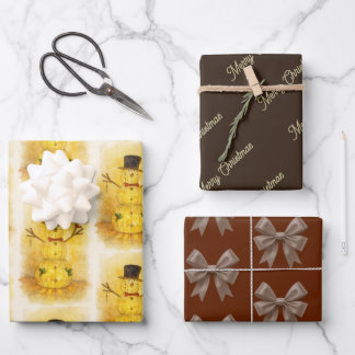 Watercolor snow man wrapping paper sheet