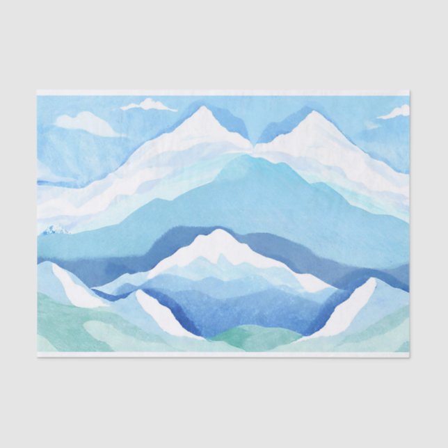 Watercolor Snow Mountains Nature Illustration  Tissue Paper (Front)