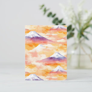 Watercolor Snow Mountains Orange Twilight Scene Postcard