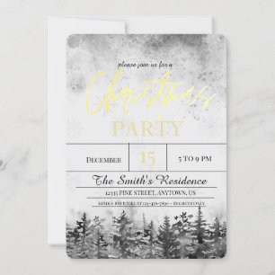 Watercolor Snow Pine Forest Christmas Invitation