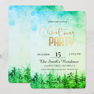 Watercolor Snow Pine Forest Invitation