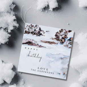 Watercolor Snow Winter Mountains Elegant Birthday Favour Tags