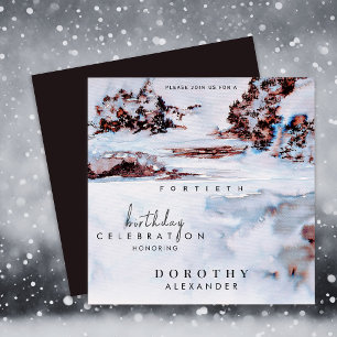 Watercolor Snow Winter Mountains Elegant Birthday Invitation