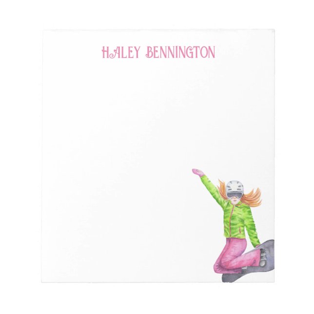 Watercolor Snowboarding Personalised Notepad (Front)