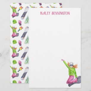 Watercolor Snowboarding Personalised Stationery