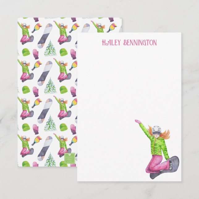 Watercolor Snowboarding Personalised Thank You Card (Front/Back)