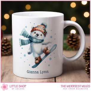 Watercolor Snowboarding Polar Bear Personalised Coffee Mug