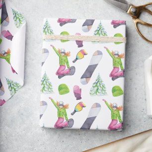 Watercolor Snowboarding Wrapping Paper