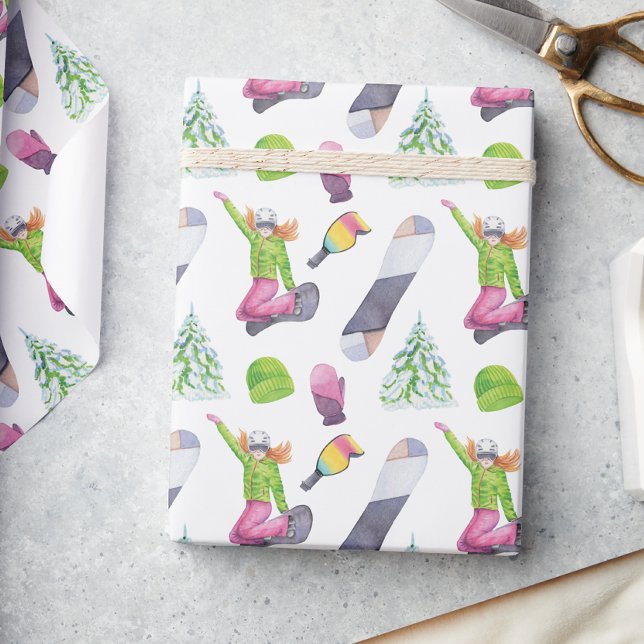 Watercolor Snowboarding Wrapping Paper (Creator Uploaded)