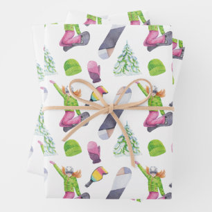 Watercolor Snowboarding Wrapping Paper Sheet