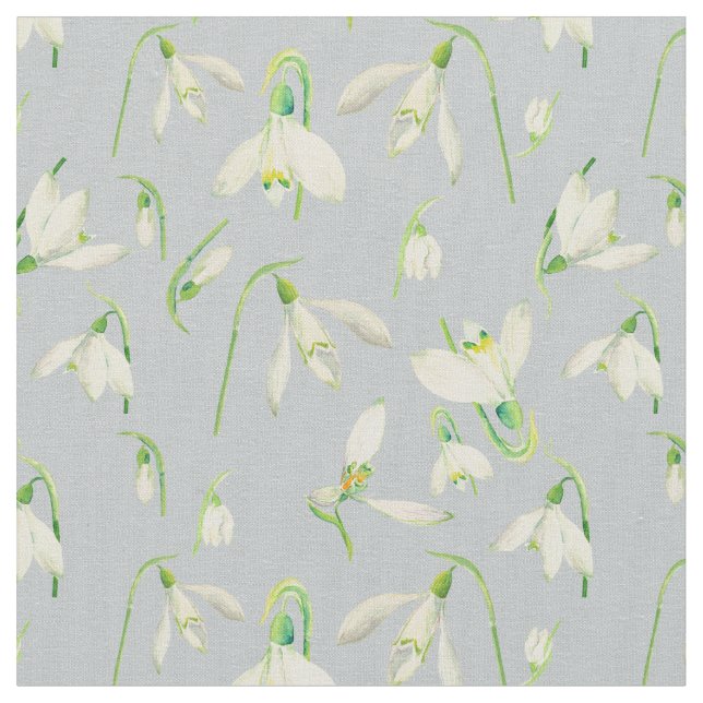 Watercolor Snowdrops Pattern Fabric (Close Up)