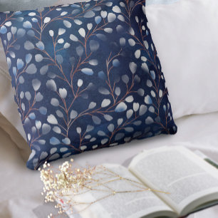Watercolor Snowdrops Pattern Navy/Copper ID726 Cushion
