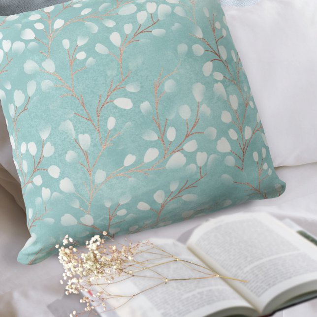 Watercolor Snowdrops Pattern Teal/Copper ID726 Cushion (Creator Uploaded)