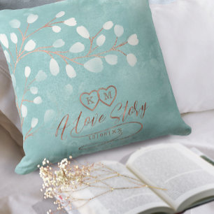 Watercolor Snowdrops Wedding Teal/Copper ID726 Cushion