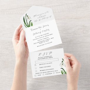 Watercolor Snowdrops White Floral Wedding All In One Invitation