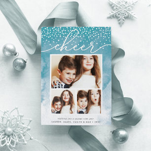Watercolor Snowfall Holiday Photo Collage Card
