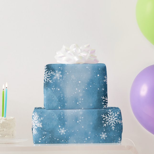 Watercolor Snowflake Snow Winter Christmas Night Wrapping Paper (Party Gifts)
