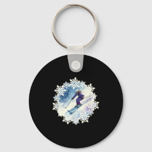 Watercolor Snowflakes And Skier Key Ring